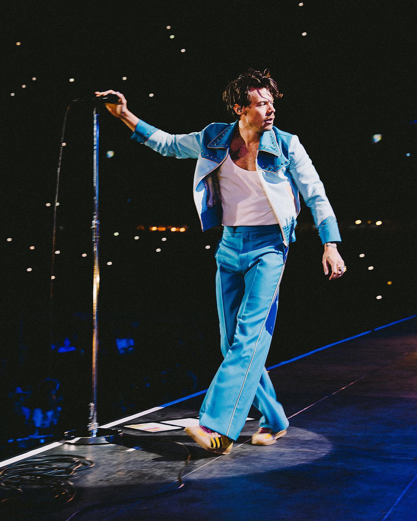 In custom Gucci, Harry Styles is captured on stage during his ‘Love on Tour’ show in Melbourne